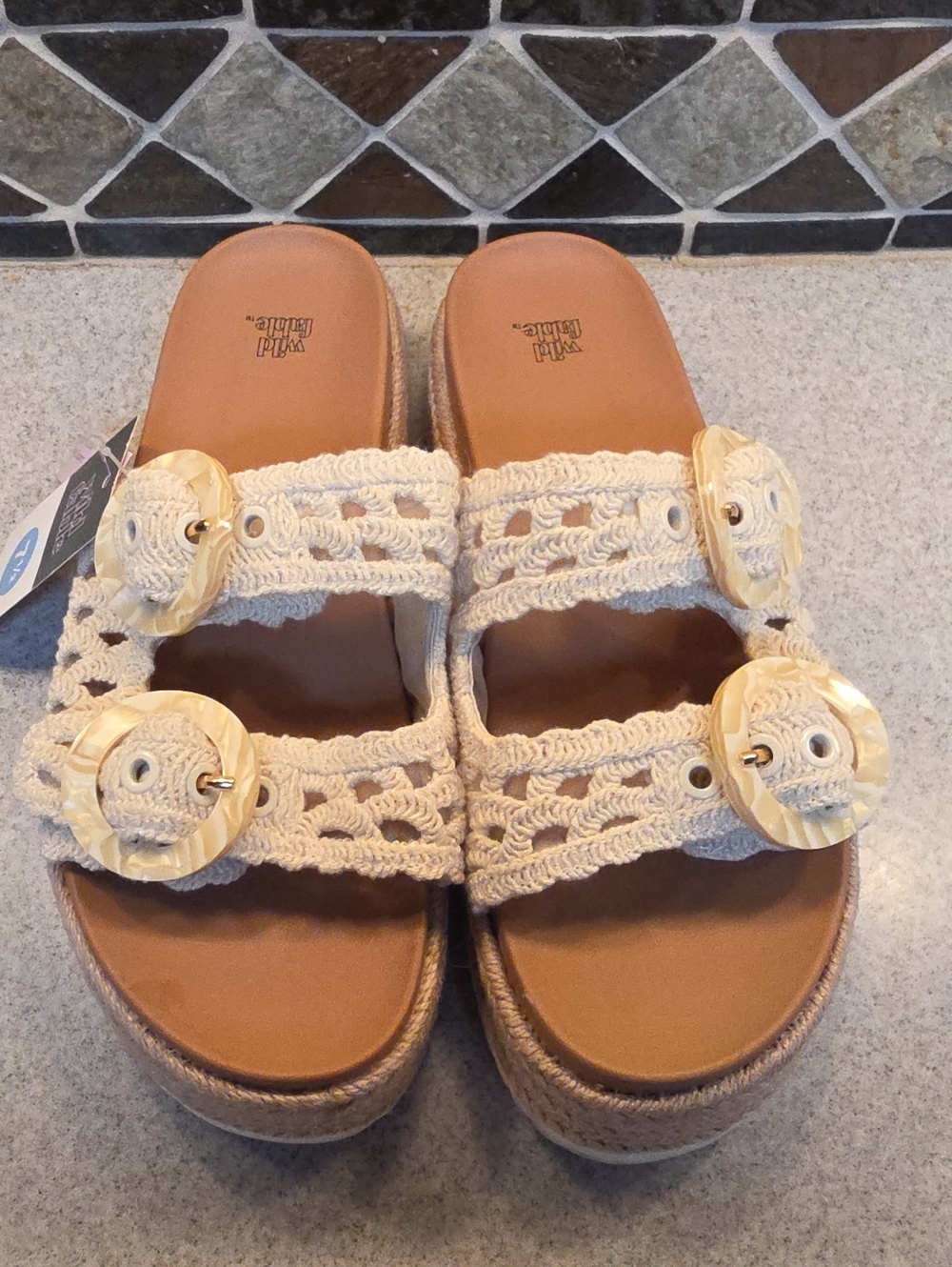 Woven Buckle Platform Sandals in Cream